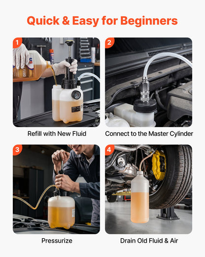 Brake Bleeder Kit, 3L Manual Brake Fluid Bleeding Kit with 1L Waste Bottle & 4 Master Cylinder Adapters, One-Person Professional Brake Fluid Pressure Bleeder for Most Vehicles