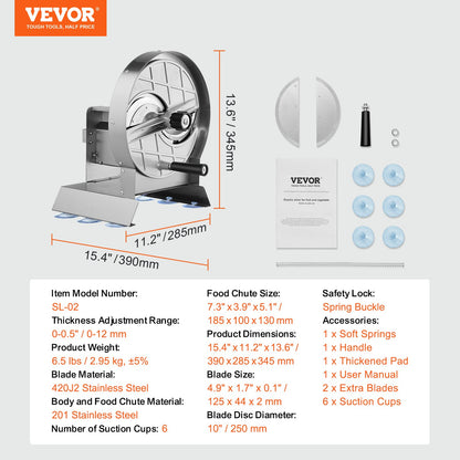 VEVOR Manual Vegetable Fruit Slicer, 0-0.5"/0-12mm Thickness Adjustable Commercial