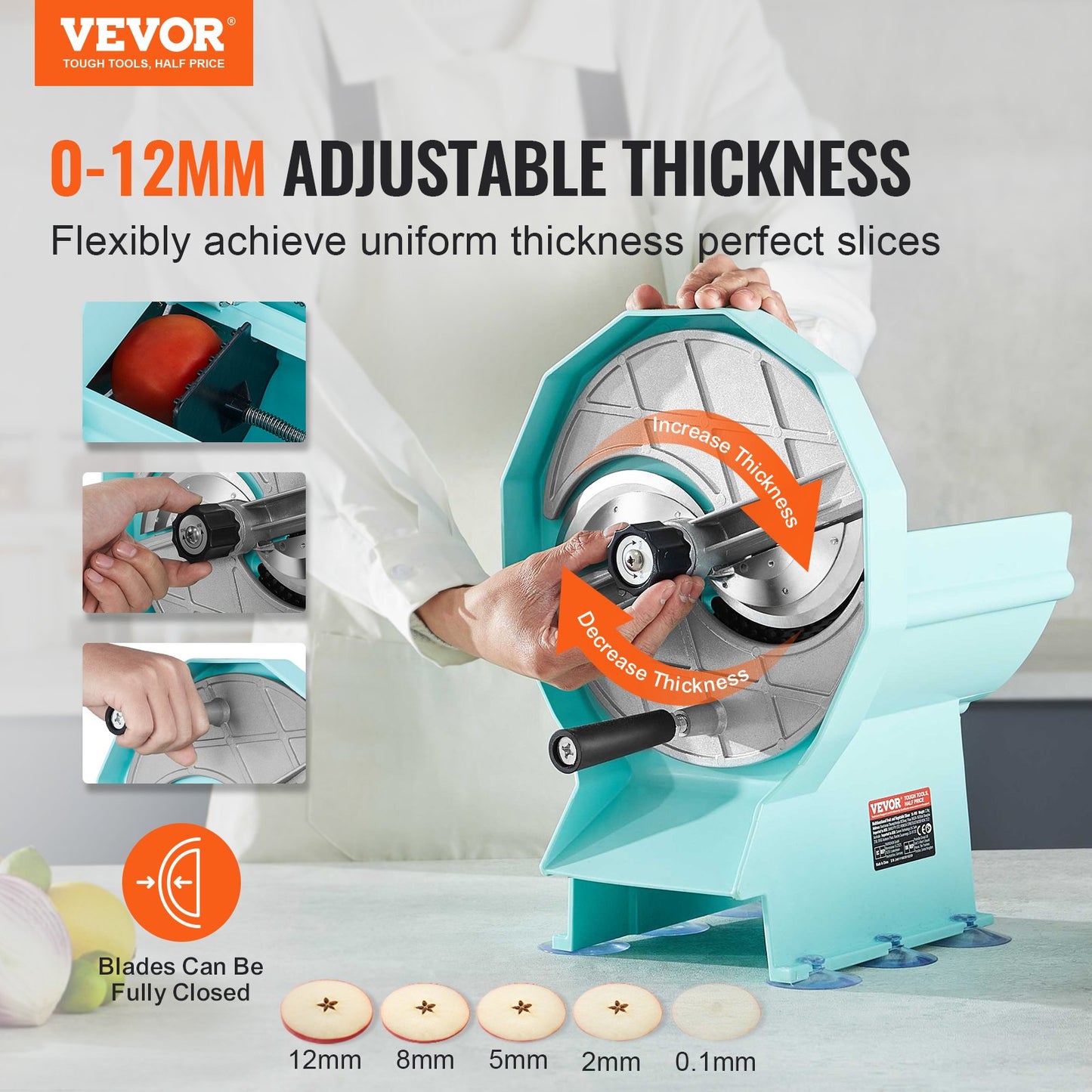 VEVOR Manual Vegetable Fruit Slicer, 0-0.5"/0-12mm Thickness Adjustable Commercial