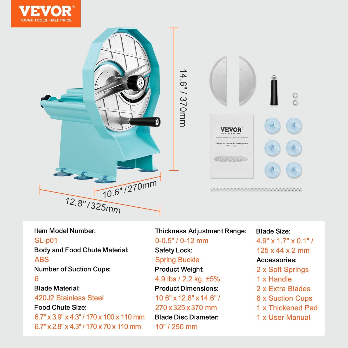 VEVOR Manual Vegetable Fruit Slicer, 0-0.5"/0-12mm Thickness Adjustable Commercial