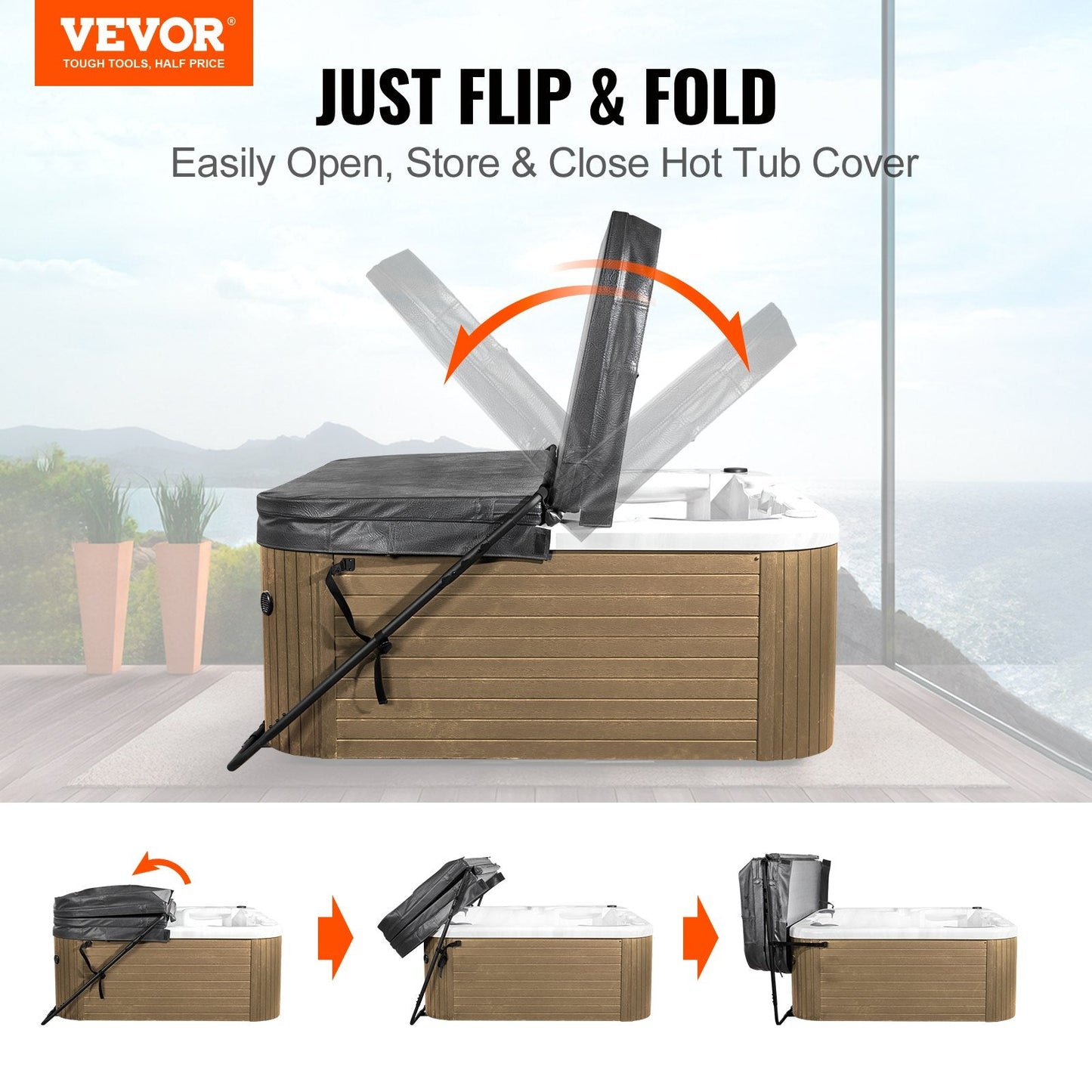 Adjustable Spa Cover Lift for Rectangular Hot Tubs, Height 0.8m-1.05m, Width 1.35m-2.35m