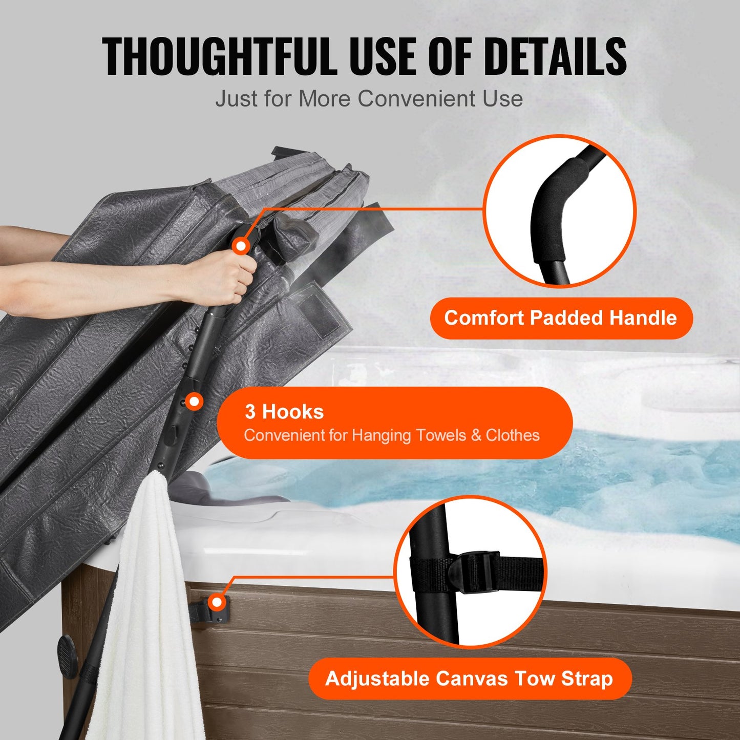 VEVOR Hot Tub Cover Lift, Spa Cover Lift, Height 80cm - 105cm Width 135cm - 235cm