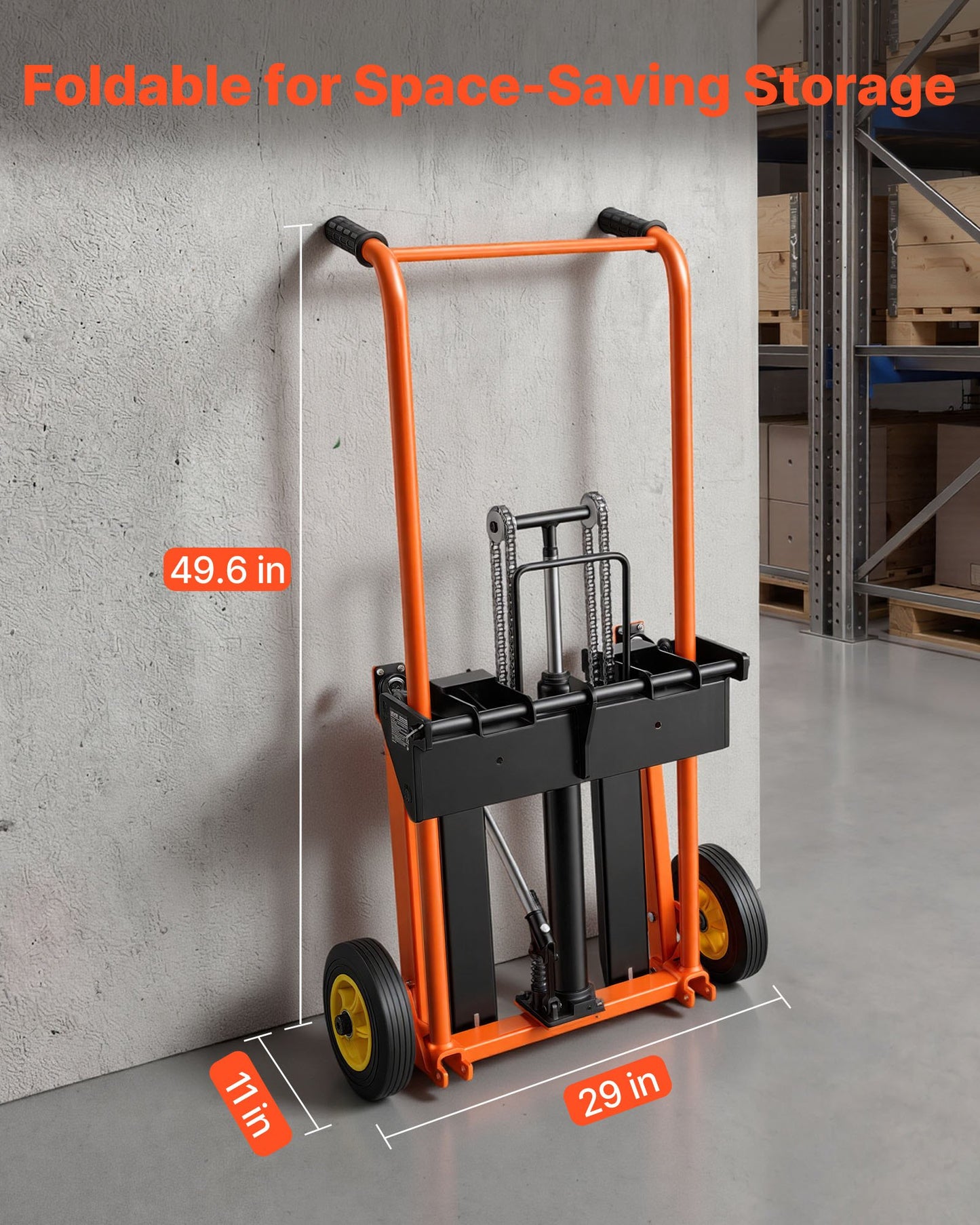 Hydraulic Material Lift Winch Stacker, 205 kg Load Capacity, Pallet Truck Dolly with Fork Lift Table, 1000 mm Max Lifting Height, Foldable & Portable Pallet Jack Table Cart, Orange & Black