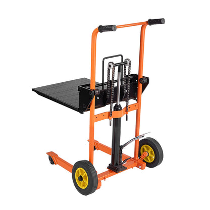 Hydraulic Material Lift Winch Stacker, 205 kg Load Capacity, Pallet Truck Dolly with Fork Lift Table, 1000 mm Max Lifting Height, Foldable & Portable Pallet Jack Table Cart, Orange & Black