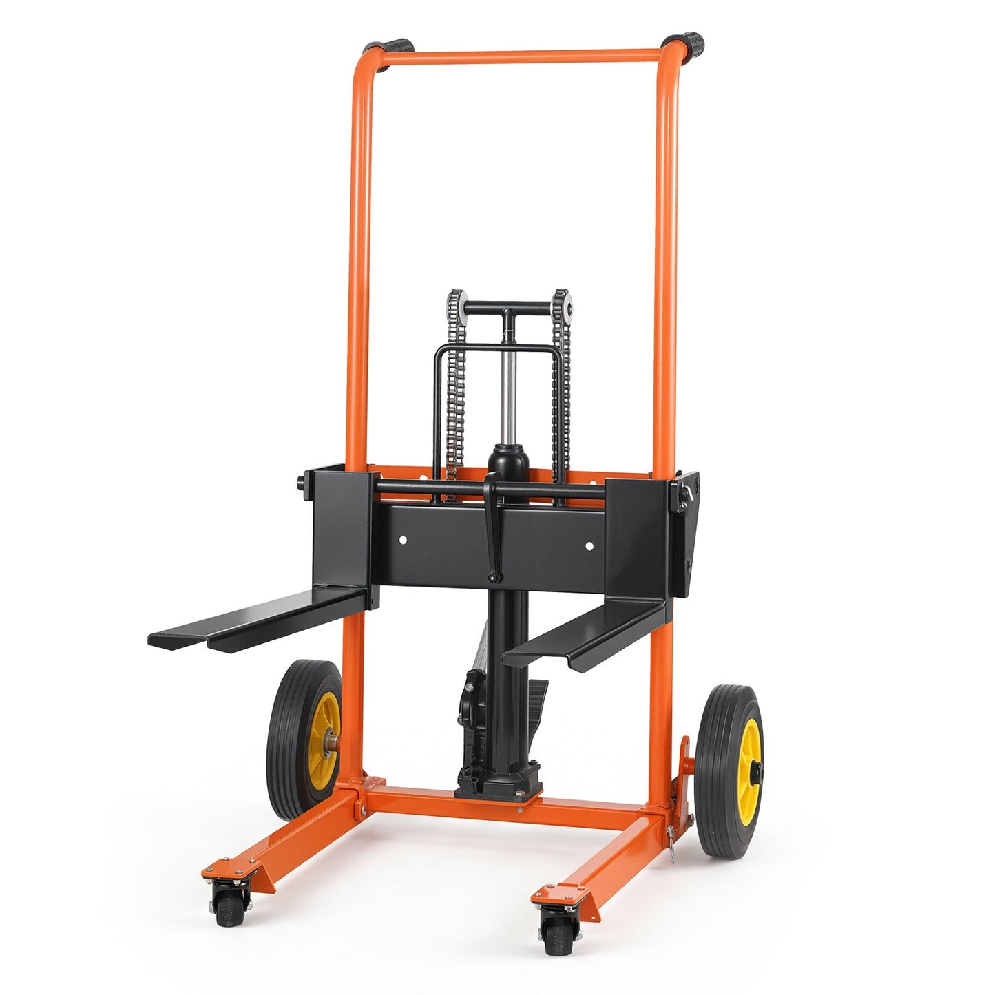 Hydraulic Material Lift Winch Stacker, 205 kg Load Capacity, Pallet Truck Dolly with Fork Lift Table, 1000 mm Max Lifting Height, Foldable & Portable Pallet Jack Table Cart, Orange & Black