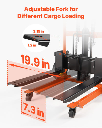 Hydraulic Material Lift Winch Stacker, 205 kg Load Capacity, Pallet Truck Dolly with Fork Lift Table, 900 mm Max Lifting Height, Foldable & Portable Pallet Jack Table Cart, Orange & Black