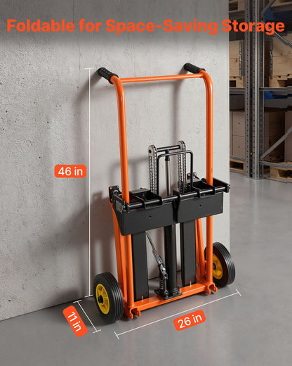 Hydraulic Material Lift Winch Stacker, 205 kg Load Capacity, Pallet Truck Dolly with Fork Lift Table, 900 mm Max Lifting Height, Foldable & Portable Pallet Jack Table Cart, Orange & Black