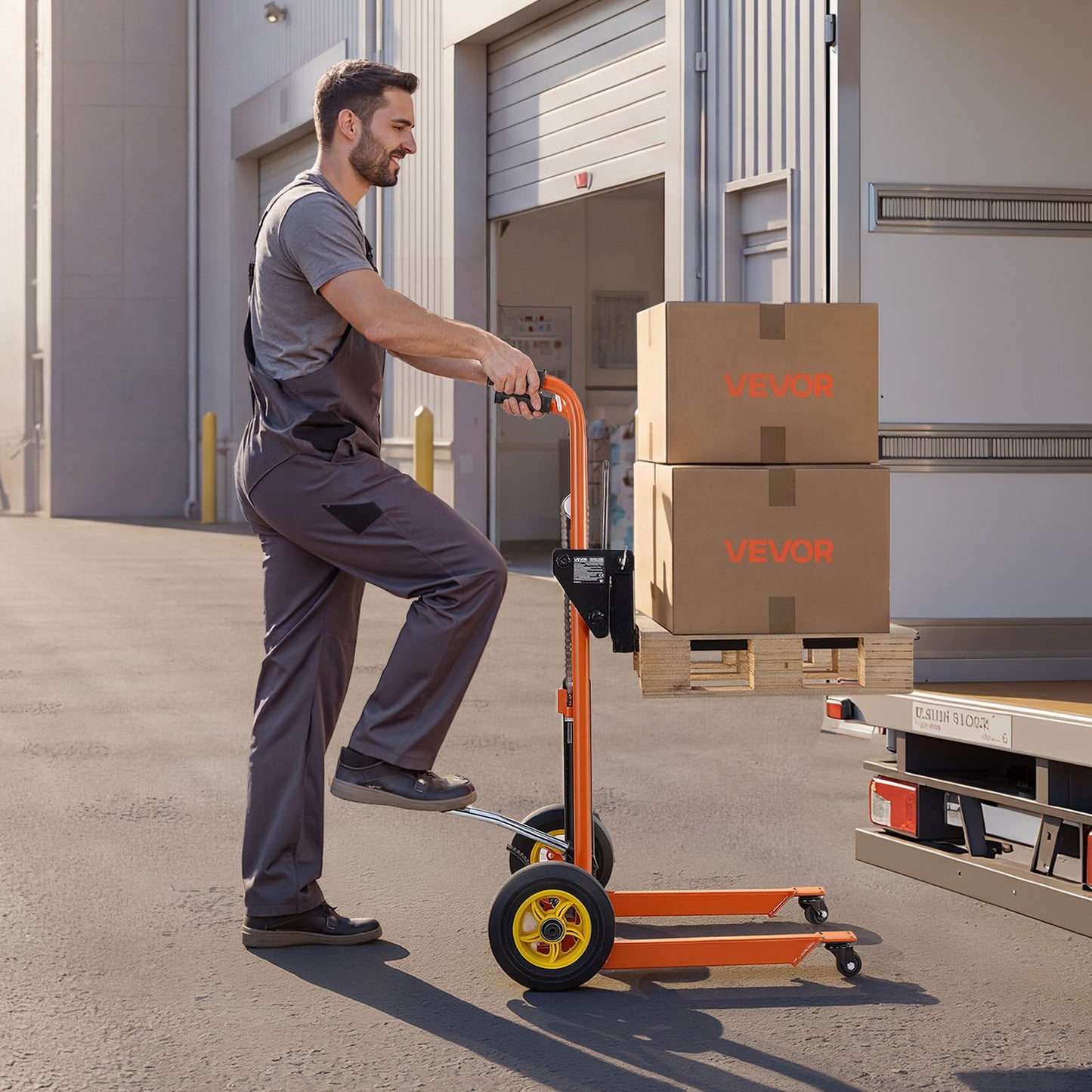 Hydraulic Material Lift Winch Stacker, 205 kg Load Capacity, Pallet Truck Dolly with Fork Lift Table, 900 mm Max Lifting Height, Foldable & Portable Pallet Jack Table Cart, Orange & Black