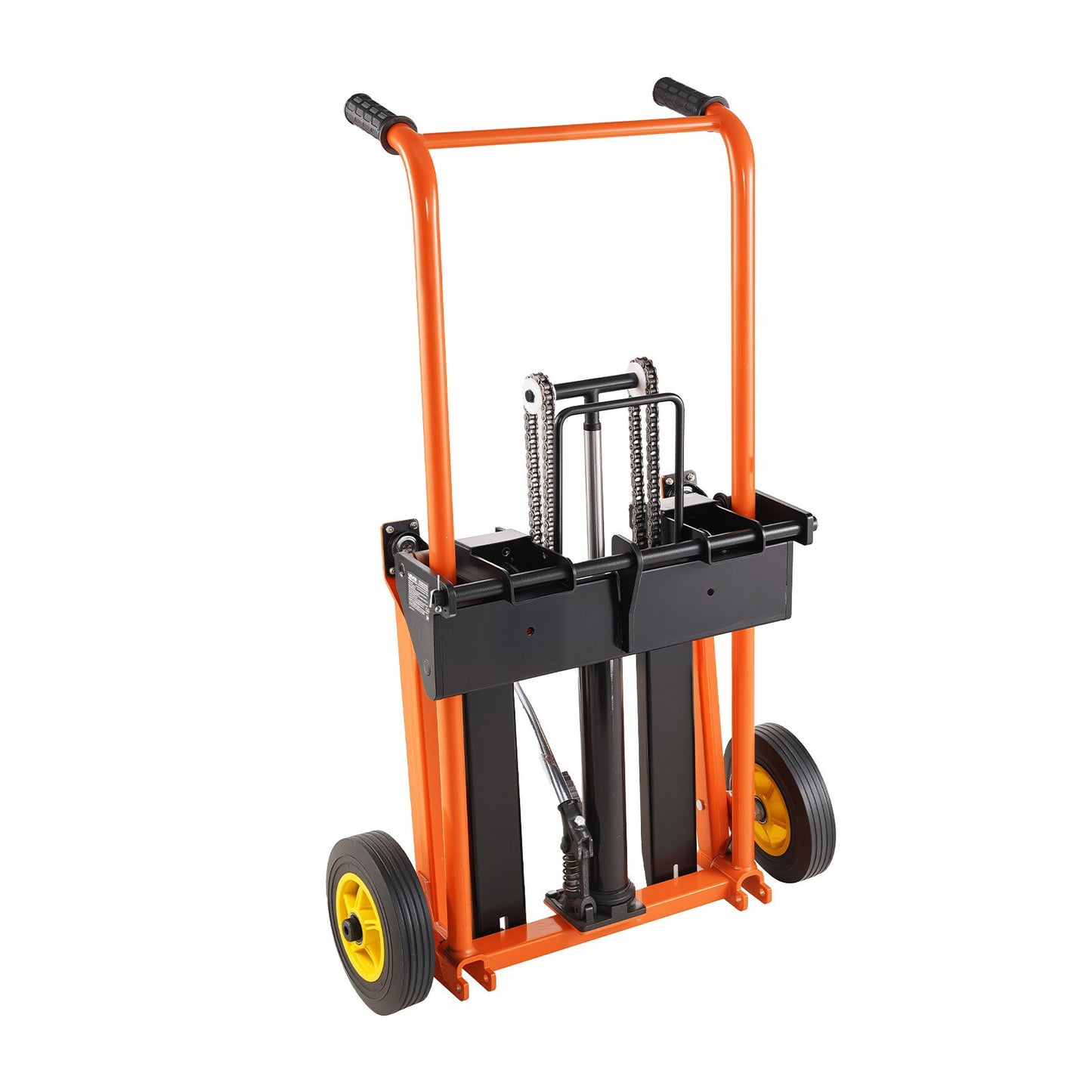Hydraulic Material Lift Winch Stacker, 205 kg Load Capacity, Pallet Truck Dolly with Fork Lift Table, 900 mm Max Lifting Height, Foldable & Portable Pallet Jack Table Cart, Orange & Black