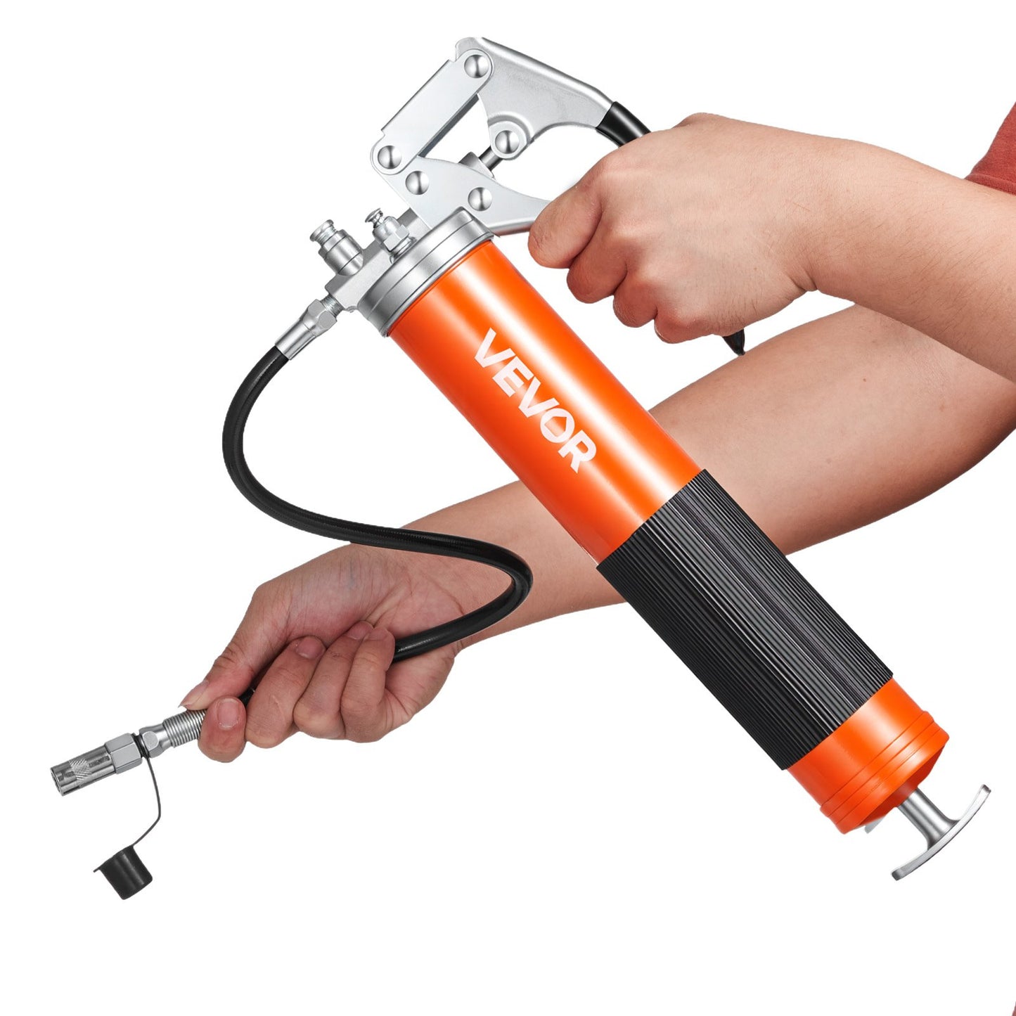 Grease Gun, 8000 PSI High Pressure, Heavy Duty Pistol Grip Grease Gun Kit with 0.4 L Capacity, Includes 46 cm Flex Hose, 1 Extension Rigid Pipe and 1 Sharp Type Nozzle for Automotive, Marine