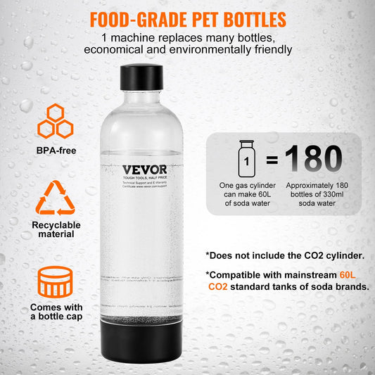Home Soda Maker with 1L Bottle, Black - Compatible with 60L CO2 Cylinder