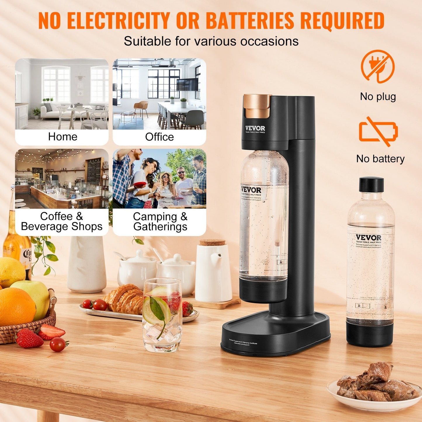 Home Soda Maker with 2 Bottles, CO2 Compatible, Black, 1.31 kg