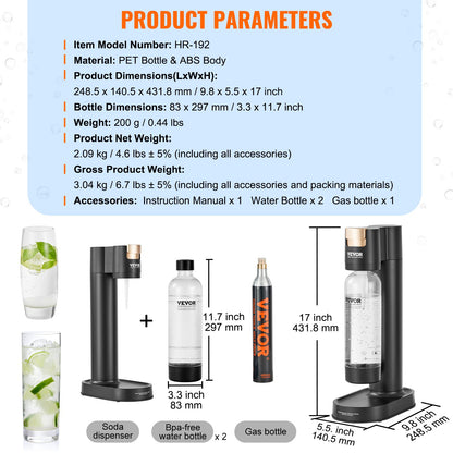 VEVOR Sparkling Water Maker, Soda Maker Machine for Home Carbonating, Seltzer Water