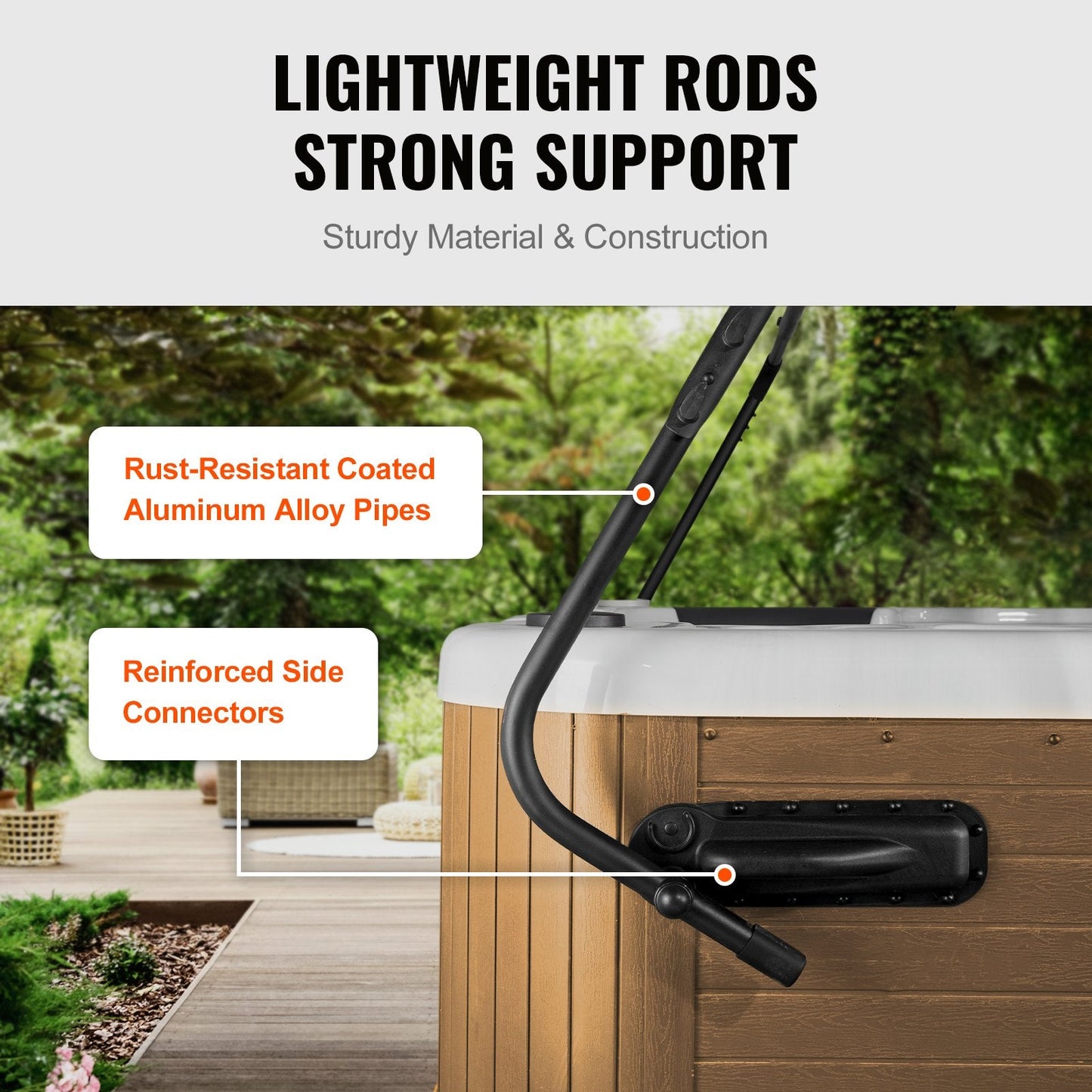 Adjustable Hot Tub Cover Lift for Rectangular Spas, Height 0.8-1.05m, Width 1.75-2.55m