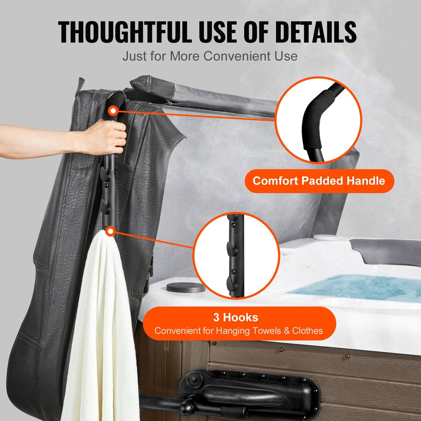Adjustable Hot Tub Cover Lift for Rectangular Spas, Height 0.8-1.05m, Width 1.75-2.55m