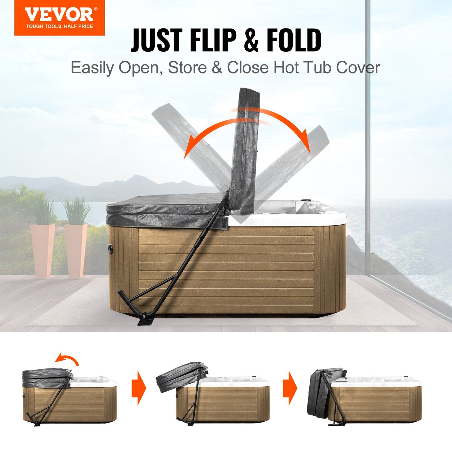VEVOR Hot Tub Cover Lift, Spa Cover Lift, Height 80-105 cm Width 145-235 cm Adjustable,