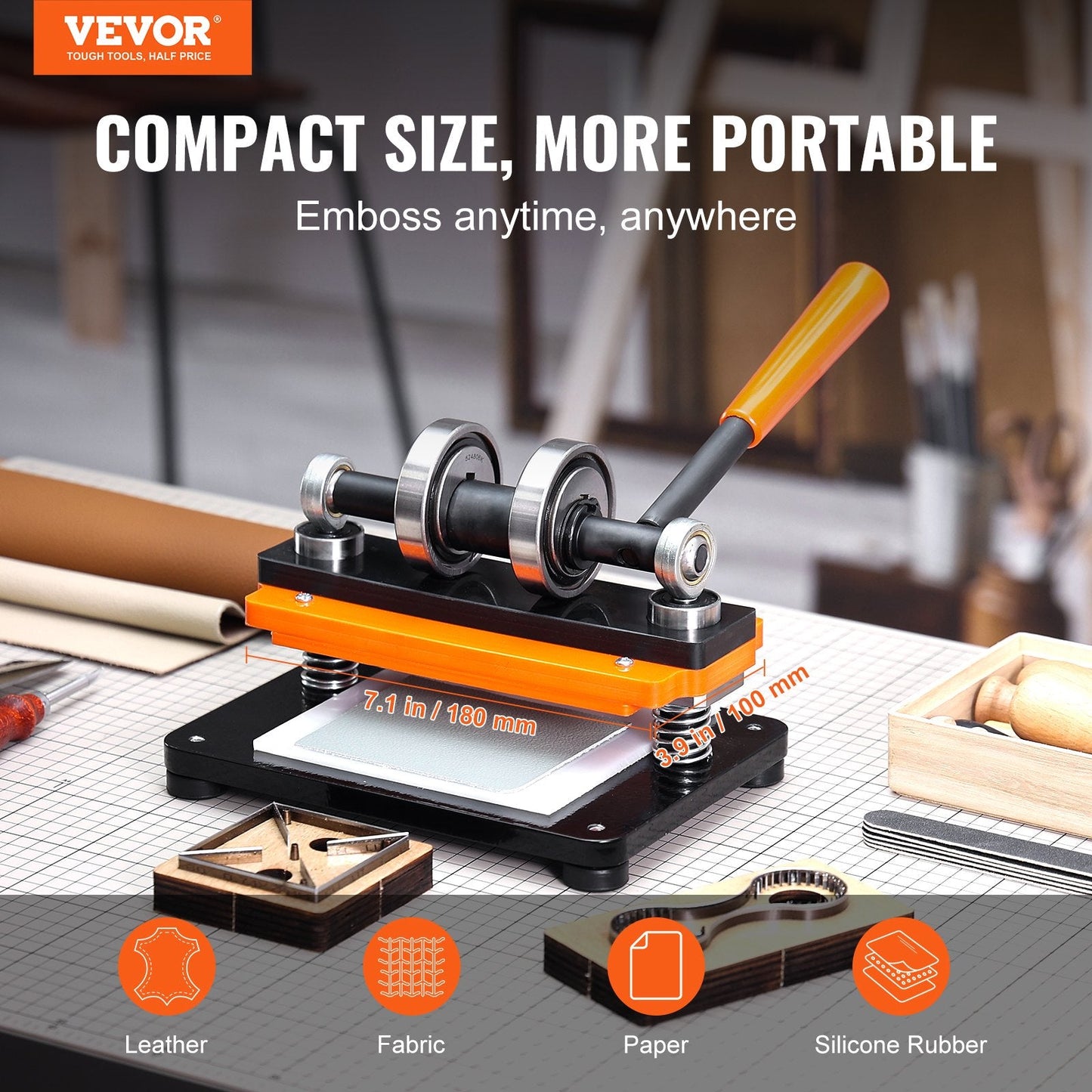 Manual Leather Die Cutter with Embossing Plate, 1.5T Capacity, Adjustable Stroke