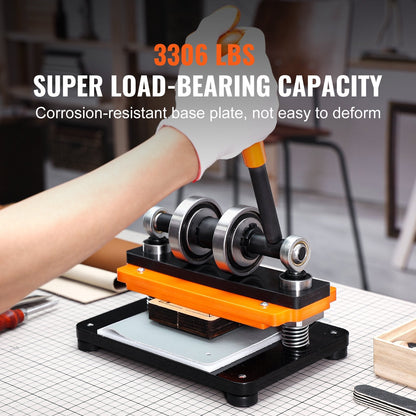 Manual Leather Die Cutter with Embossing Plate, 1.5T Capacity, Adjustable Stroke
