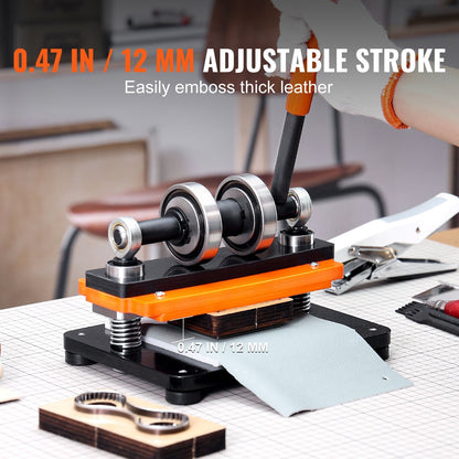 Manual Leather Die Cutter with Embossing Plate, 1.5T Capacity, Adjustable Stroke