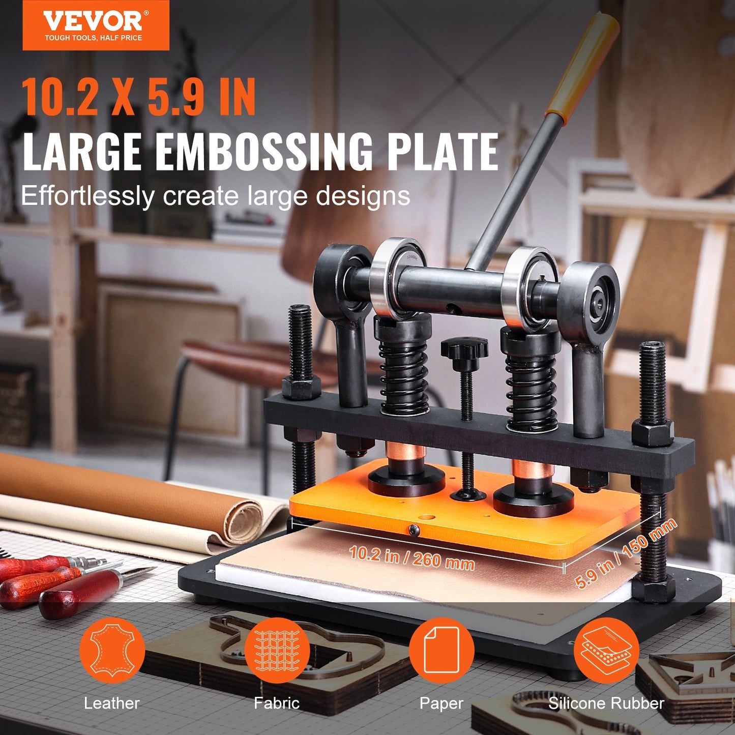 Manual Leather Die Cutter with 260 x 150 mm Embossing Plate, 24.7 kg Capacity
