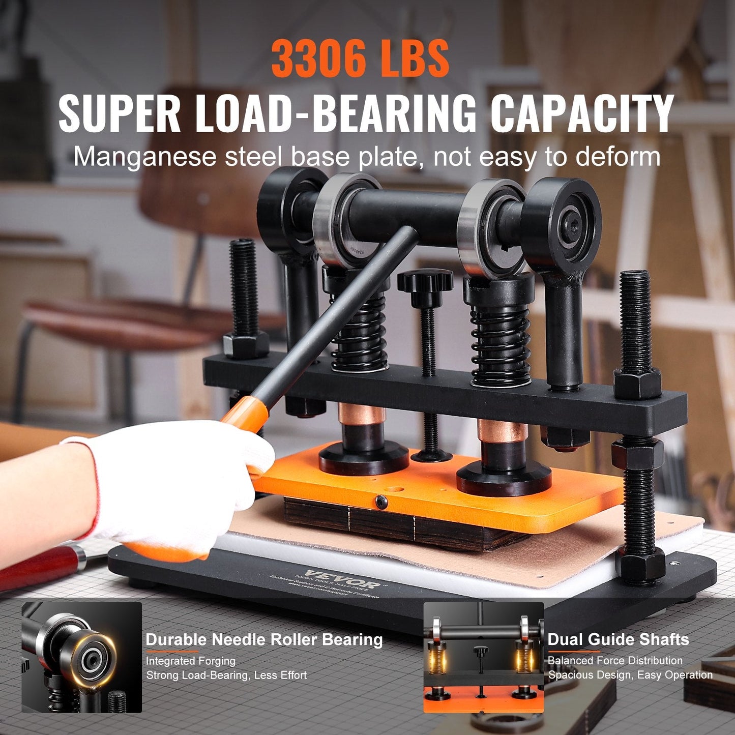 Manual Leather Die Cutter with 260 x 120 mm Embossing Plate, 1.5T Capacity