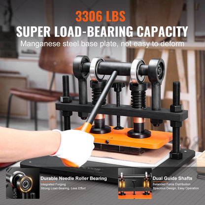 Manual Leather Die Cutter with Dual Guide Shafts, 280 x 140 mm Embossing Plate