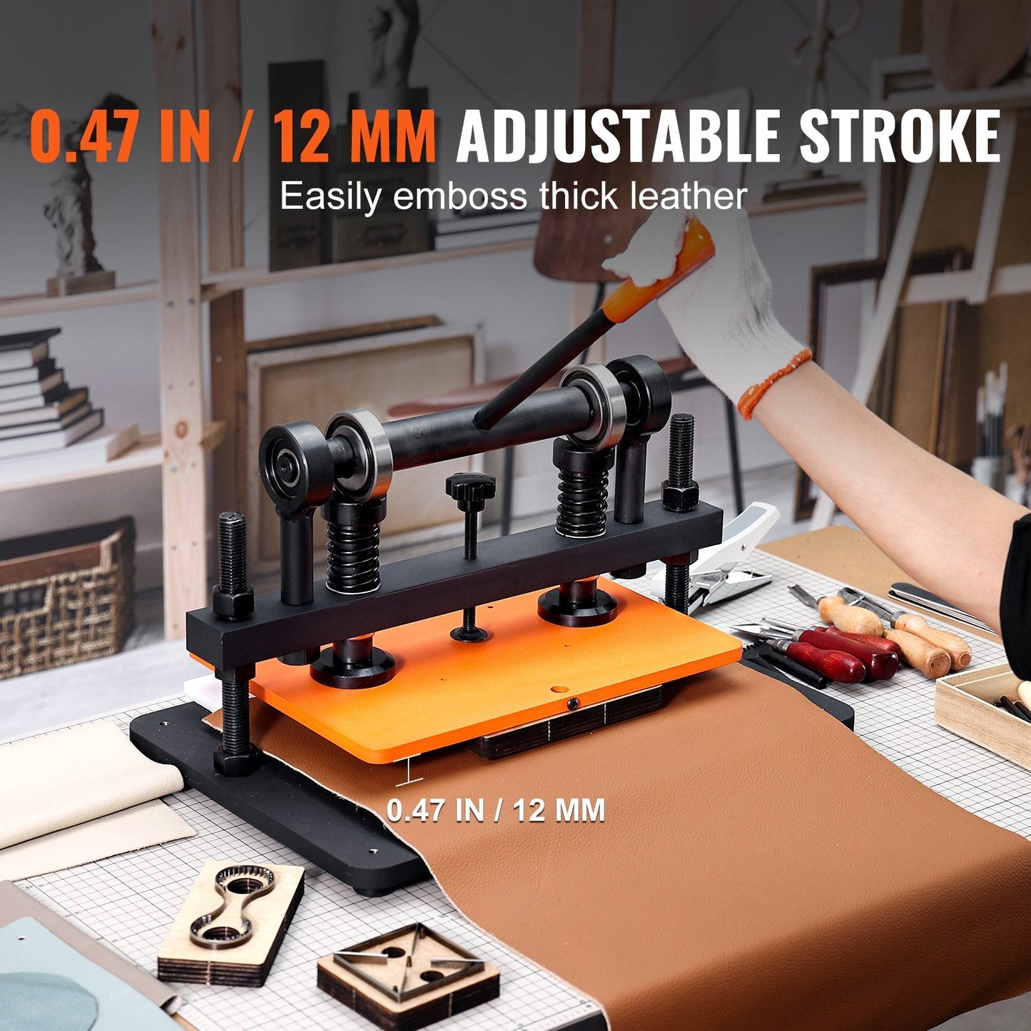 Manual Leather Die Cutter with 0.47m Stroke and 44kg Capacity, 360x260mm Plate