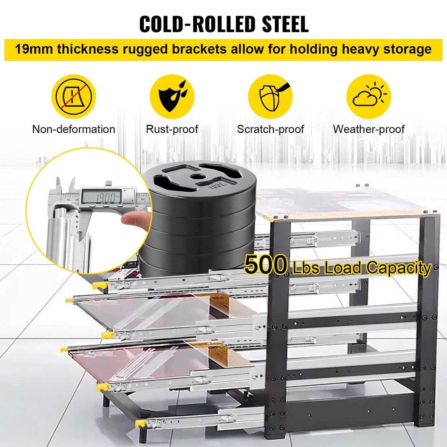 Heavy-Duty Steel Drawer Slides with Lock, 71 cm, 227 kg Capacity, Full Extension