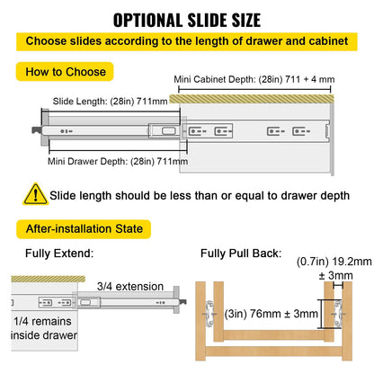 Heavy-Duty Steel Drawer Slides with Lock, 71 cm, 227 kg Capacity, Full Extension