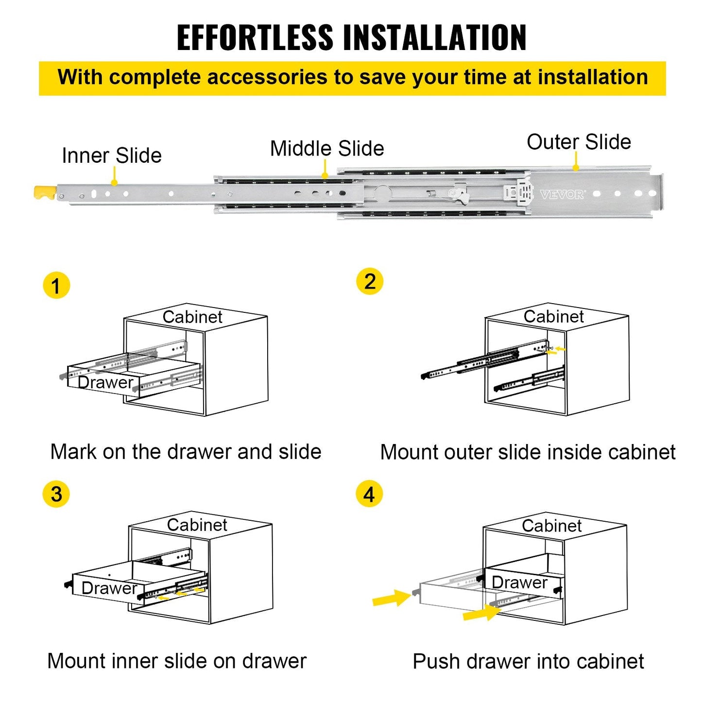 Heavy-Duty Steel Drawer Slides with Lock, 91 cm, 227 kg Capacity, Full Extension