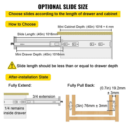 Heavy-Duty Steel Drawer Slides with Lock, 1 Pair, 1m, 227kg Capacity