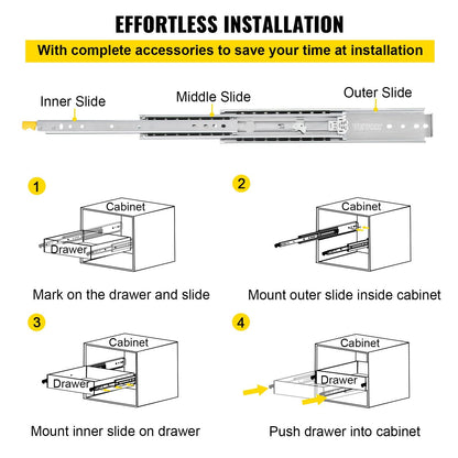 Heavy-Duty Steel Drawer Slides with Lock, 1 Pair, 1m, 227kg Capacity