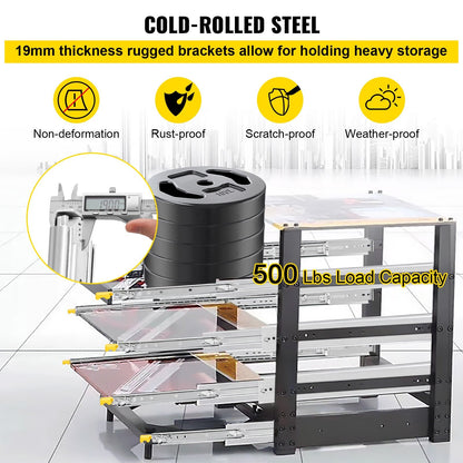 Heavy-Duty 2.4m Drawer Slide with Lock, 227kg Capacity, Full Extension