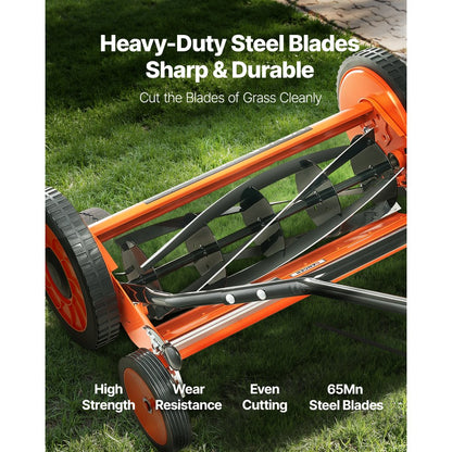 VEVOR 45cm Push Reel Lawn Mower 5-Blade Adjustable Height Grass Catcher 4-Wheel