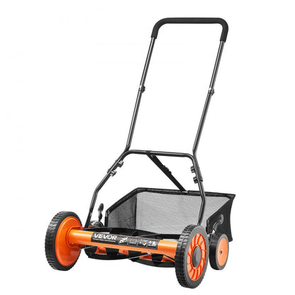VEVOR 45cm Push Reel Lawn Mower 5-Blade Adjustable Height Grass Catcher 4-Wheel