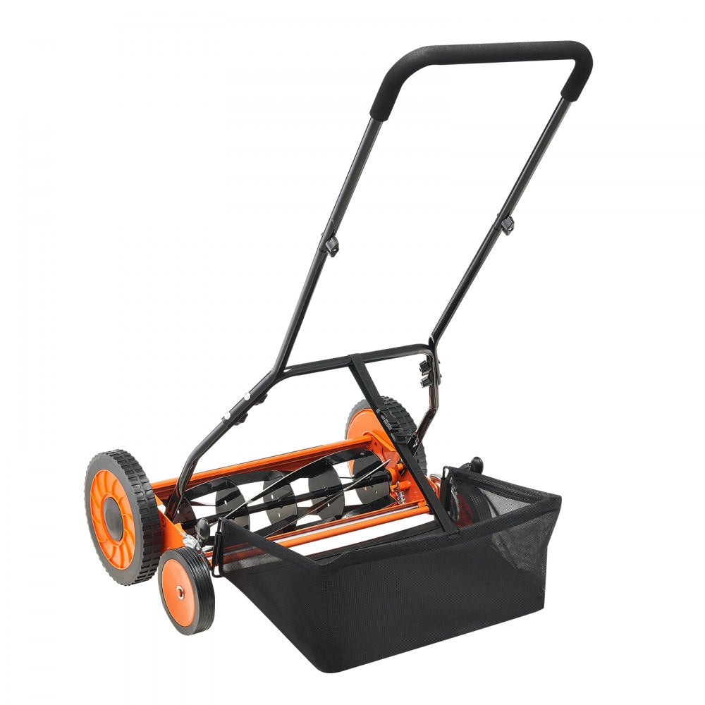 VEVOR 45cm Push Reel Lawn Mower 5-Blade Adjustable Height Grass Catcher 4-Wheel