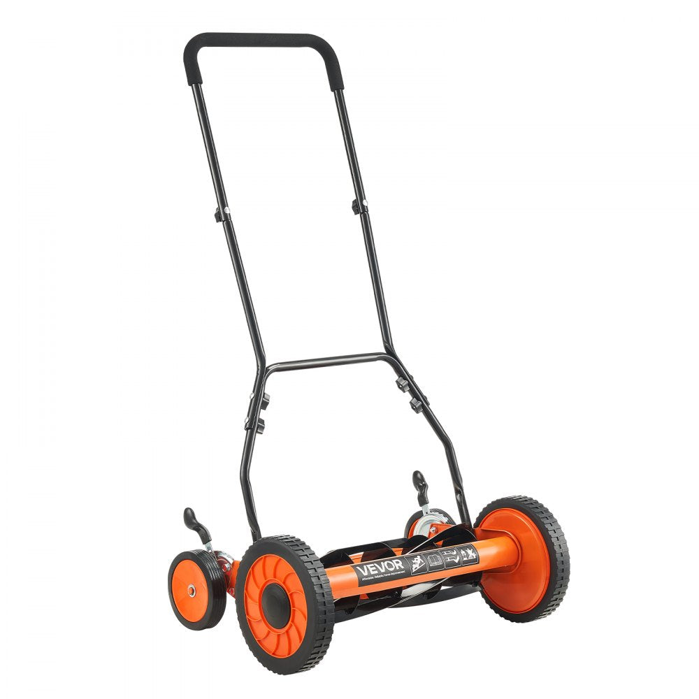 VEVOR 45cm Push Reel Lawn Mower 5-Blade Adjustable Height Grass Catcher 4-Wheel