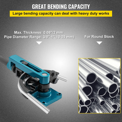 Manual Pipe Tube Bender with 7 Dies, 10mm-25mm Capacity, Heavy Duty Tool