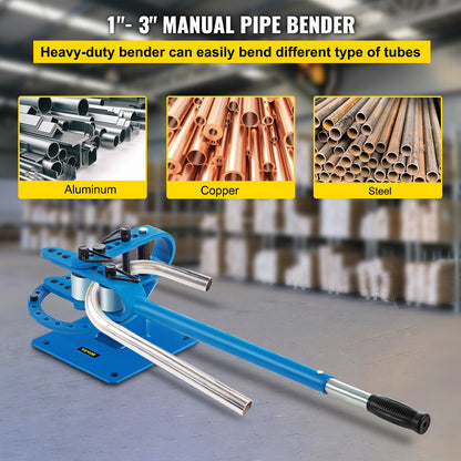 Manual Pipe Bending Machine with 7 Dies, 2.5-7.6cm Capacity, Compact Design