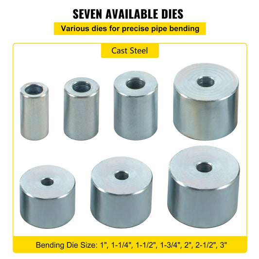 Manual Pipe Bending Machine with 7 Dies, 2.5-7.6cm Capacity, Compact Design
