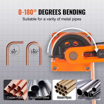 VEVOR Pipe Tube Bender, 3/8" to 1" OD Manual Pipe Tube Bender with 7 Bending Dies,