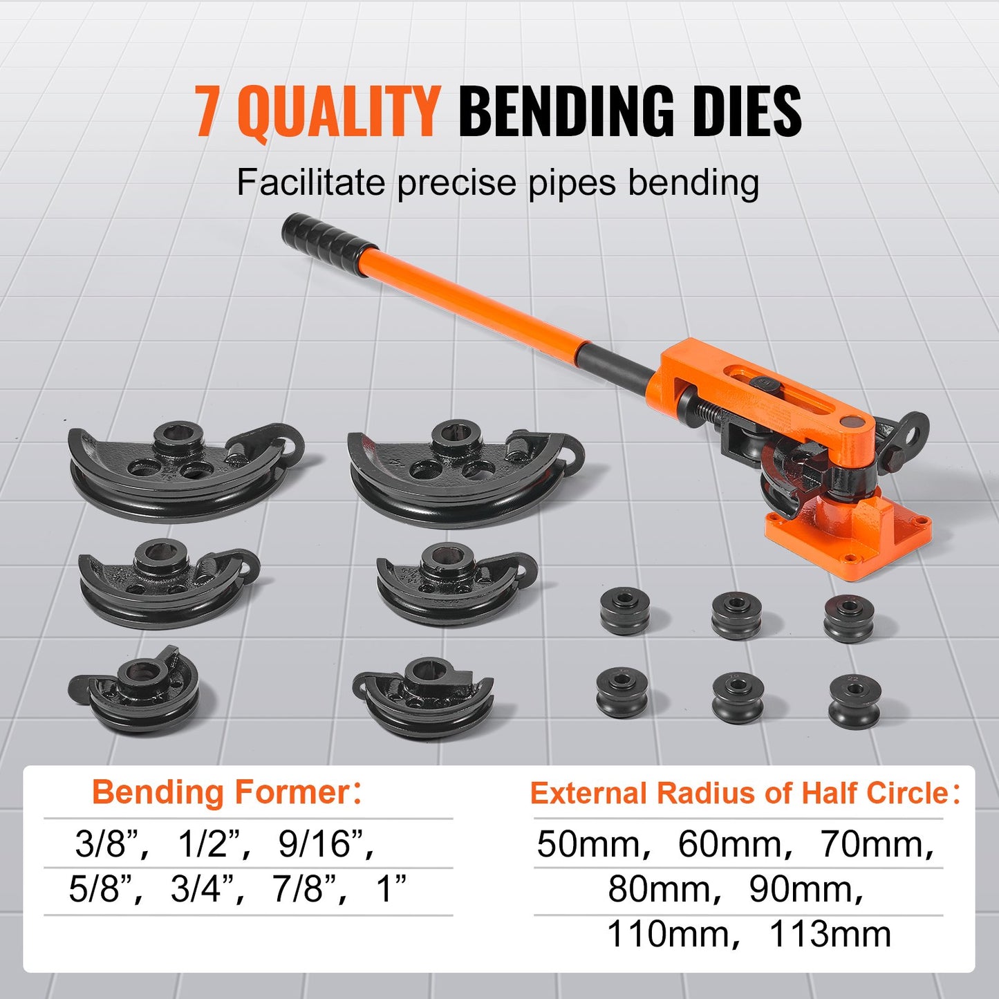 VEVOR Pipe Tube Bender, 3/8" to 1" OD Manual Pipe Tube Bender with 7 Bending Dies,
