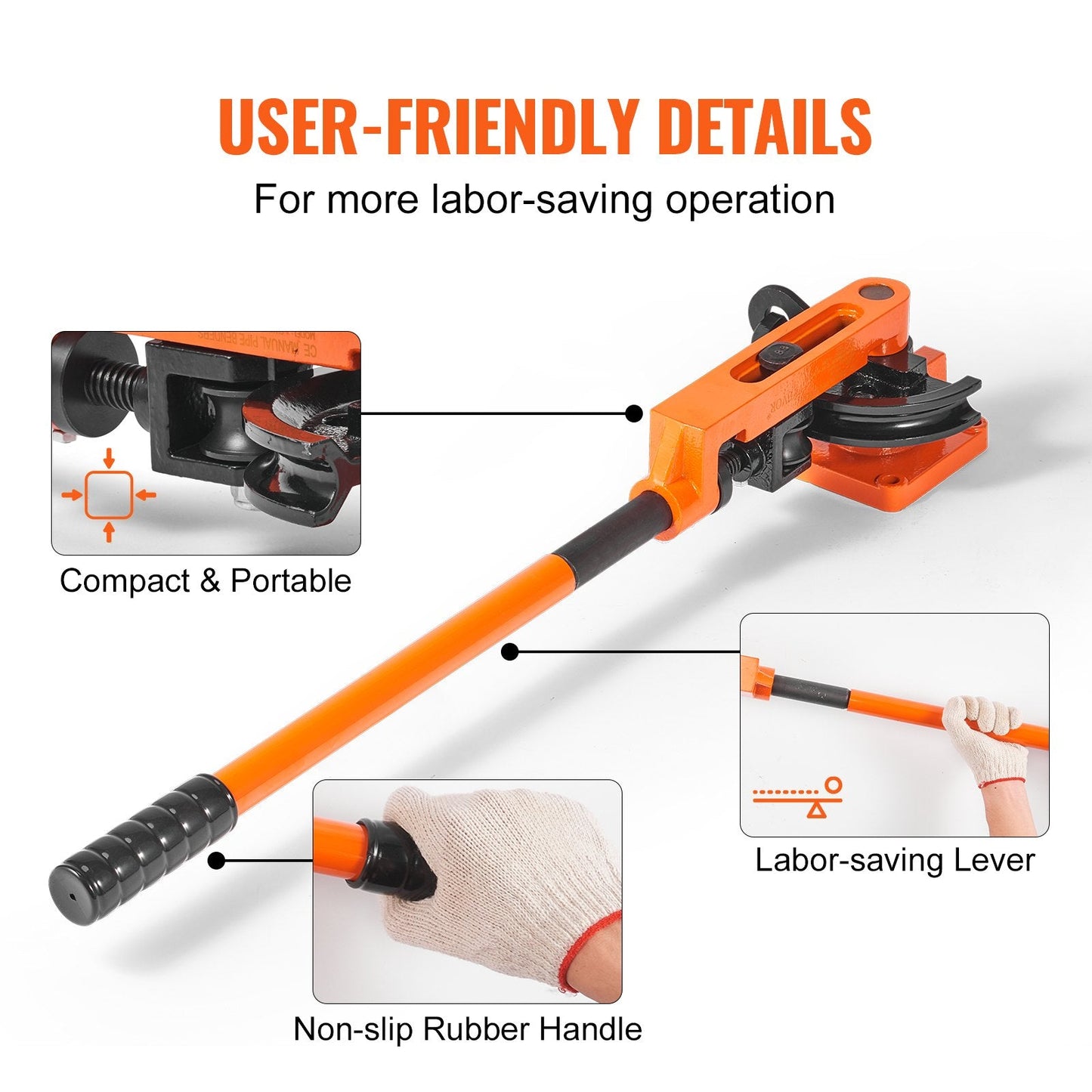 Manual Pipe Bender, 0.95-2.54 cm OD, 7 Dies for HVAC & Auto Repair