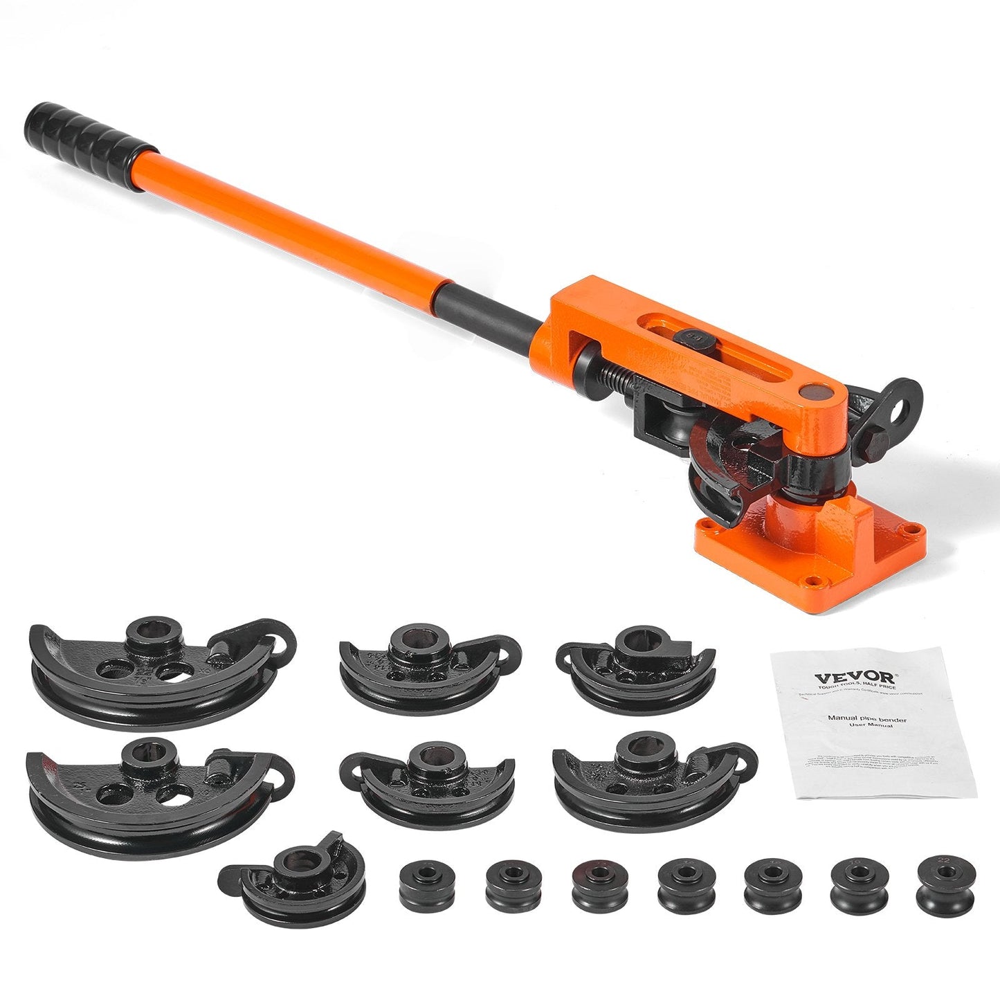 Manual Pipe Bender, 0.95-2.54 cm OD, 7 Dies for HVAC & Auto Repair