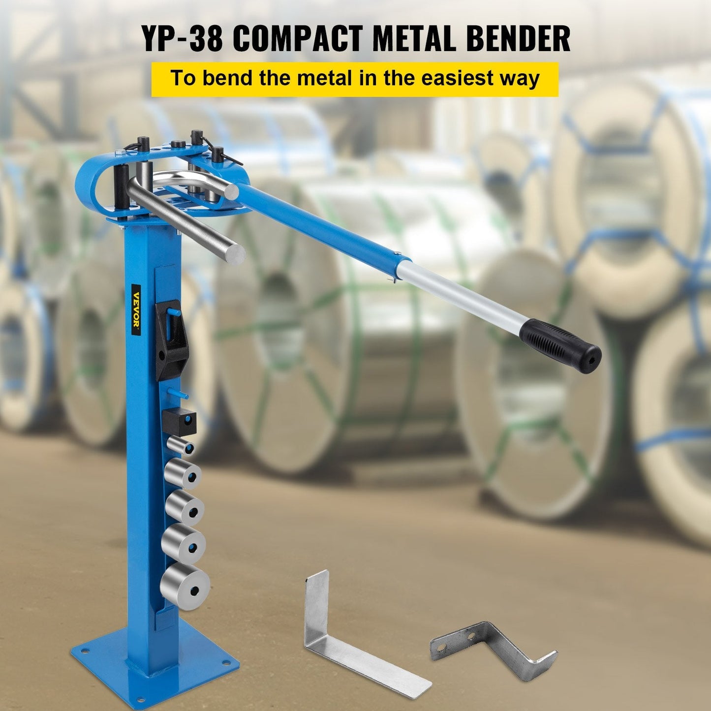Manual Floor Metal Bender with 7 Dies, 117.2 cm Handle, 21.3 kg Capacity