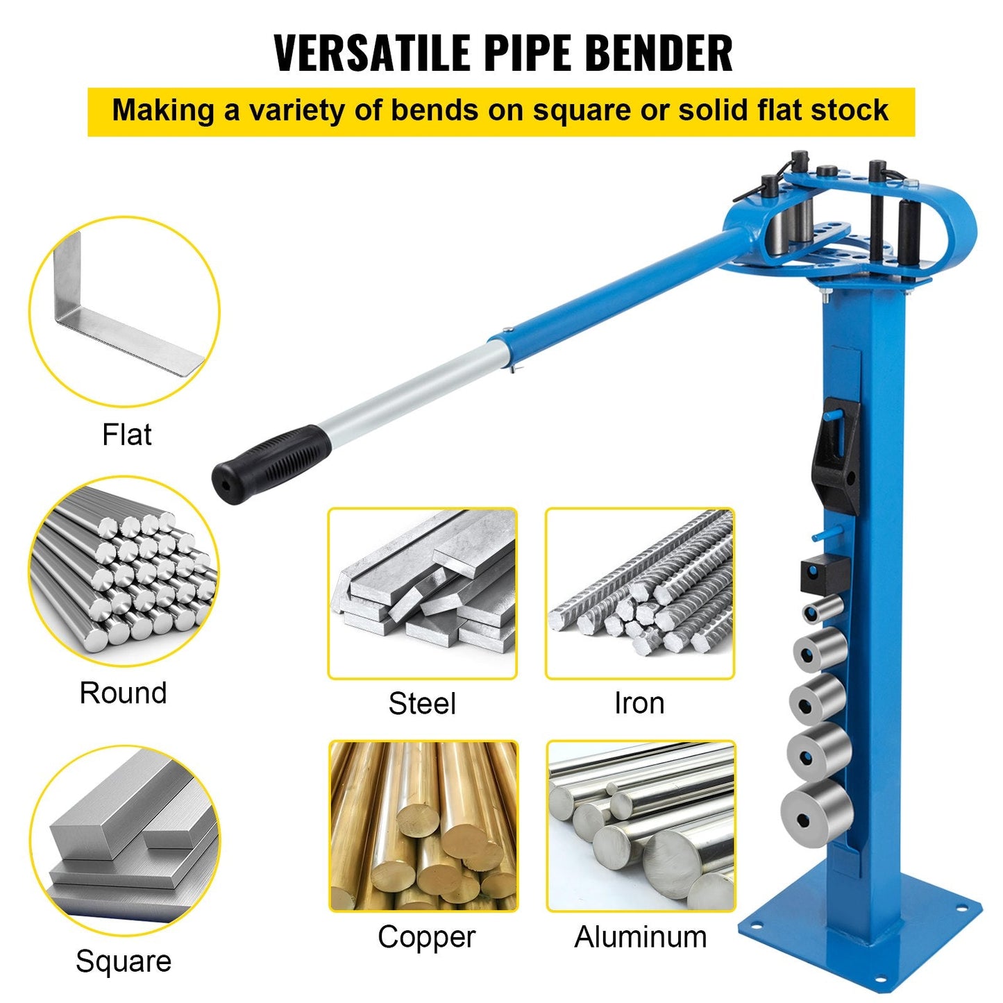 Manual Floor Metal Bender with 7 Dies, 117.2 cm Handle, 21.3 kg Capacity