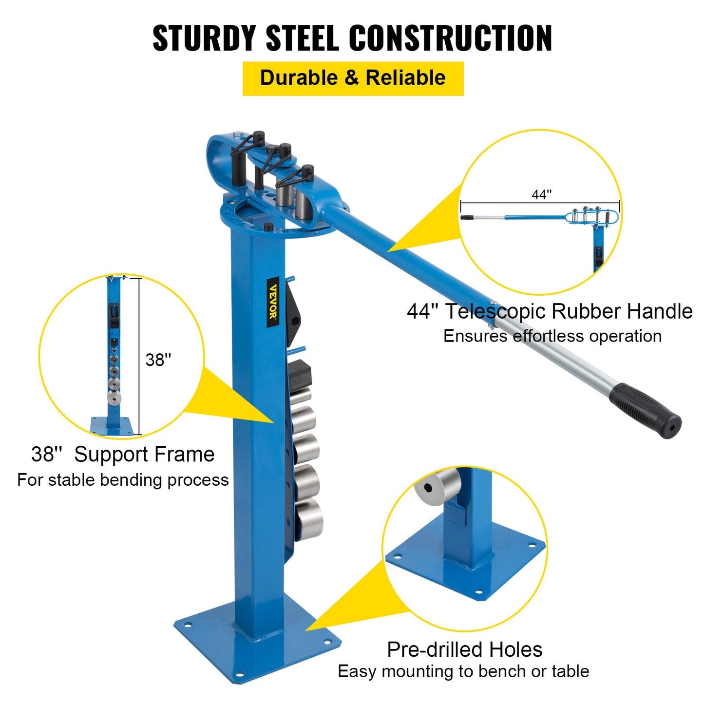 Manual Floor Metal Bender with 7 Dies, 117.2 cm Handle, 21.3 kg Capacity