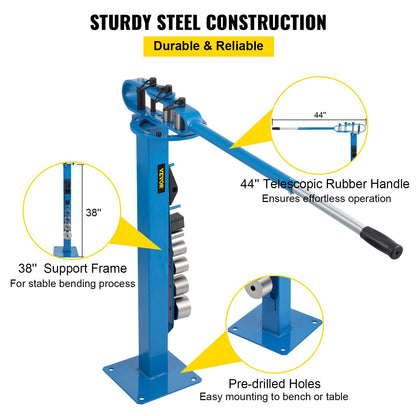 Manual Floor Metal Bender with 7 Dies, 117.2 cm Handle, 21.3 kg Capacity