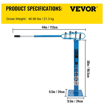 Manual Floor Metal Bender with 7 Dies, 117.2 cm Handle, 21.3 kg Capacity