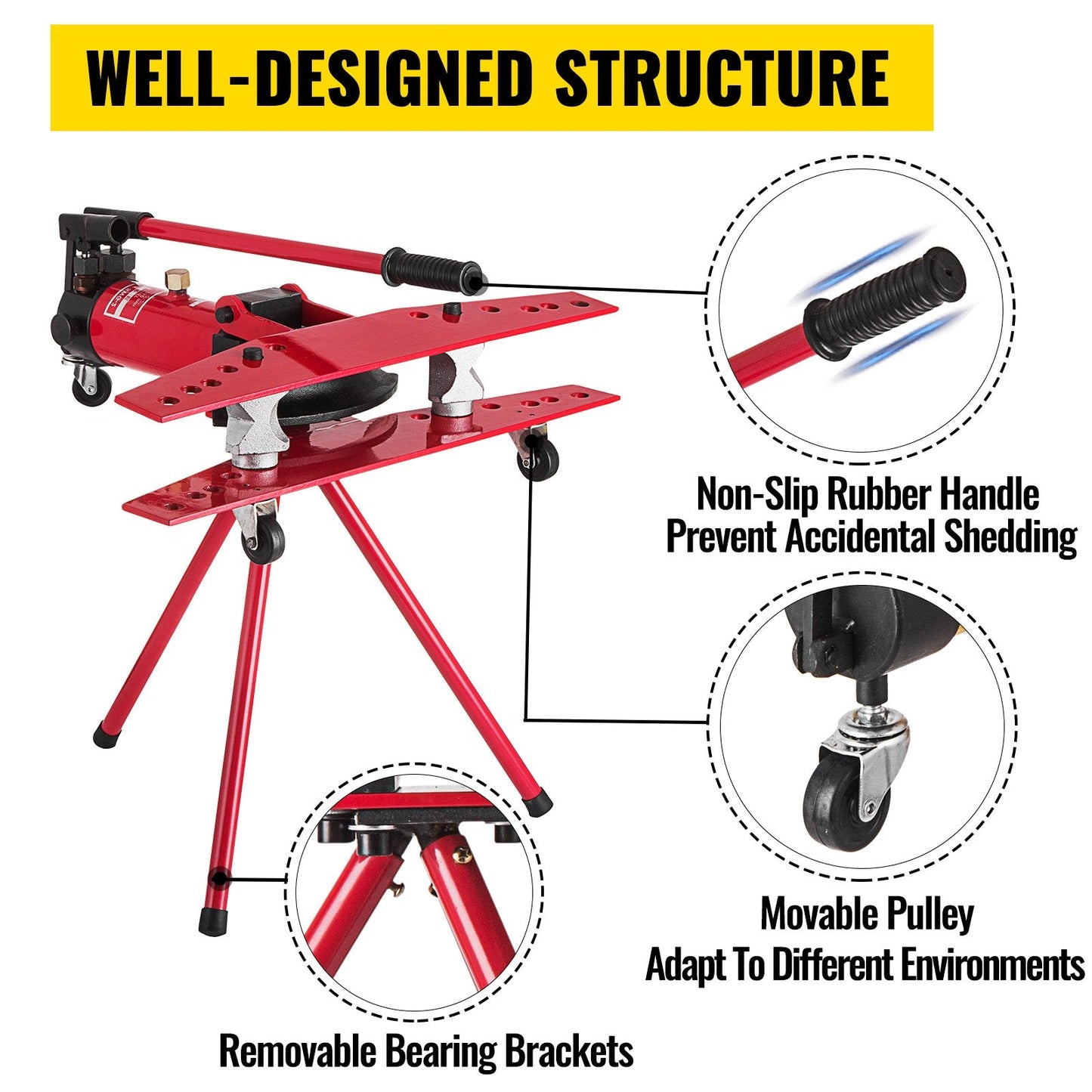 Manual Pipe Bender 16T, Bends 0.9-2.4m Pipes, Ideal for Heating & Piping Work